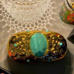 H&M x A dR gold and turquoise clutch